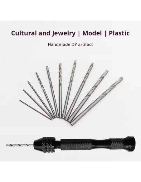 SET MINI TALADRO DE MANO + 10 BROCAS 0,6 A 2,0 MM
